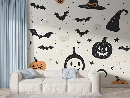 Selbstklebende Tapete Halloween Kürbis Wandbilder, Vlies Fototapete mit Fledermaus Hexenhut Sternenhimmel Motiv, 3D Effekt Wandtapete Deko, Abziehen & Aufkleben, 200x140 cm - F-636 Selbstklebende Tapete Halloween Kürbis Wandbilder, Vlies Fototapete mit Fledermaus Hexenhut Sternenhimmel Motiv, 3D Effekt Wandtapete Deko, Abziehen & Aufkleben, 200x140 cm - F-636 von Boceoey
