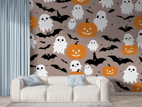 Selbstklebende Tapete Halloween Kürbis Wandbilder, Vlies Fototapete mit Geist Fledermaus Motiv, 3D Effekt Wandtapete Deko, Abziehen & Aufkleben, 200x140 cm - F-650 Selbstklebende Tapete Halloween Kürbis Wandbilder, Vlies Fototapete mit Geist Fledermaus Motiv, 3D Effekt Wandtapete Deko, Abziehen & Aufkleben, 200x140 cm - F-650 von Boceoey