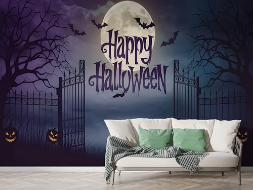 Selbstklebende Tapete Halloween Kürbis Wandbilder, Vlies Fototapete mit Katze Fledermaus Vollmondnacht Motiv, 3D Effekt Wandtapete Deko, Abziehen & Aufkleben, 400x280 cm - F-394 Selbstklebende Tapete Halloween Kürbis Wandbilder, Vlies Fototapete mit Katze Fledermaus Vollmondnacht Motiv, 3D Effekt Wandtapete Deko, Abziehen & Aufkleben, 400x280 cm - F-394 von Boceoey