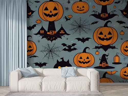 Selbstklebende Tapete Halloween Kürbis Wandbilder, Vlies Fototapete mit Schloss Fledermaus Spinnennetz Motiv, 3D Effekt Wandtapete Deko, Abziehen & Aufkleben, 100x70 cm - F-580 Selbstklebende Tapete Halloween Kürbis Wandbilder, Vlies Fototapete mit Schloss Fledermaus Spinnennetz Motiv, 3D Effekt Wandtapete Deko, Abziehen & Aufkleben, 100x70 cm - F-580 von Boceoey