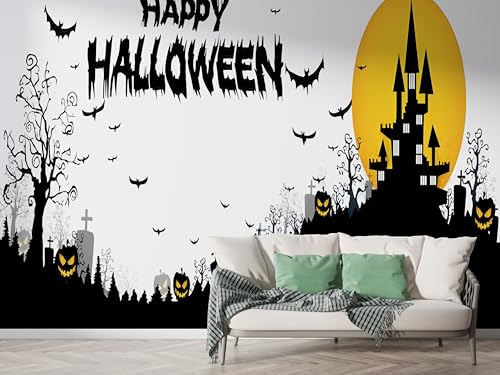 Selbstklebende Tapete Halloween Schloss Wandbilder, Vlies Fototapete mit Fledermaus Kürbis Motiv, 3D Effekt Wandtapete Deko, Abziehen & Aufkleben, 300x210 cm - F-366 Selbstklebende Tapete Halloween Schloss Wandbilder, Vlies Fototapete mit Fledermaus Kürbis Motiv, 3D Effekt Wandtapete Deko, Abziehen & Aufkleben, 300x210 cm - F-366 von Boceoey