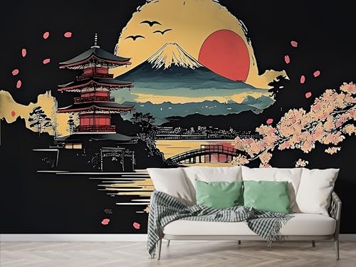 Selbstklebende Tapete Japanisch Berg Fuji Wandbilder, Vlies Fototapete mit Japan Kirschblüte Rote Sonne Motiv, 3D Effekt Wandtapete Deko, Abziehen & Aufkleben, 300x210 cm - M-642 Selbstklebende Tapete Japanisch Berg Fuji Wandbilder, Vlies Fototapete mit Japan Kirschblüte Rote Sonne Motiv, 3D Effekt Wandtapete Deko, Abziehen & Aufkleben, 300x210 cm - M-642 von Boceoey
