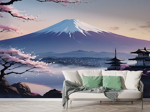 Selbstklebende Tapete Japanisch Berg Fuji Wandbilder, Vlies Fototapete mit Japan Kirschblütenturm Motiv, 3D Effekt Wandtapete Deko, Abziehen & Aufkleben, 400x280 cm - M-691 von Boceoey