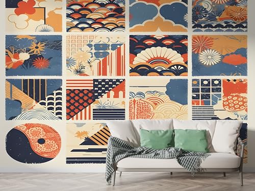 Selbstklebende Tapete Japanisch Kirschblüten Wandbilder, Vlies Fototapete mit Japan Aquarell-Patchwork Motiv, 3D Effekt Wandtapete Deko, Abziehen & Aufkleben, 400x280 cm - M-683 Selbstklebende Tapete Japanisch Kirschblüten Wandbilder, Vlies Fototapete mit Japan Aquarell-Patchwork Motiv, 3D Effekt Wandtapete Deko, Abziehen & Aufkleben, 400x280 cm - M-683 von Boceoey