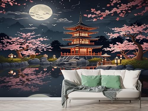 Selbstklebende Tapete Japanisch Kirschblüten Wandbilder, Vlies Fototapete mit Japan Sternenhimmelturm Motiv, 3D Effekt Wandtapete Deko, Abziehen & Aufkleben, 450x315 cm - M-692 Selbstklebende Tapete Japanisch Kirschblüten Wandbilder, Vlies Fototapete mit Japan Sternenhimmelturm Motiv, 3D Effekt Wandtapete Deko, Abziehen & Aufkleben, 450x315 cm - M-692 von Boceoey