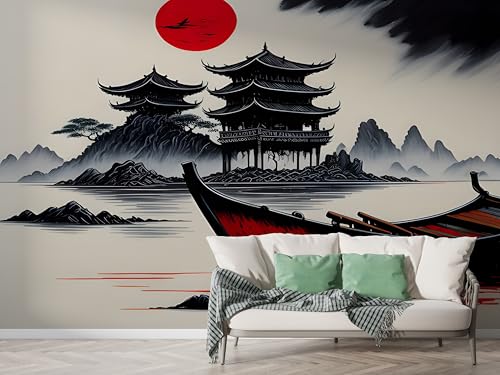 Selbstklebende Tapete Japanisch Turm Wandbilder, Vlies Fototapete mit Japan Schiffslandschaft Motiv, 3D Effekt Wandtapete Deko, Abziehen & Aufkleben, 450x315 cm - M-662 Selbstklebende Tapete Japanisch Turm Wandbilder, Vlies Fototapete mit Japan Schiffslandschaft Motiv, 3D Effekt Wandtapete Deko, Abziehen & Aufkleben, 450x315 cm - M-662 von Boceoey