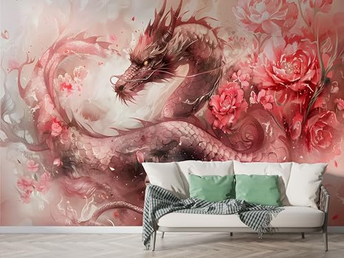 Selbstklebende Tapete Japanischer Drache Wandbilder, Vlies Fototapete mit Blumenzweig Aquarell Motiv, 3D Effekt Wandtapete Deko, Abziehen & Aufkleben, 450x315 cm - F-332 Selbstklebende Tapete Japanischer Drache Wandbilder, Vlies Fototapete mit Blumenzweig Aquarell Motiv, 3D Effekt Wandtapete Deko, Abziehen & Aufkleben, 450x315 cm - F-332 von Boceoey
