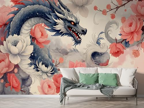 Selbstklebende Tapete Japanischer Drache Wandbilder, Vlies Fototapete mit Kirschblüte Aquarell Motiv, 3D Effekt Wandtapete Deko, Abziehen & Aufkleben, 450x315 cm - F-214 Selbstklebende Tapete Japanischer Drache Wandbilder, Vlies Fototapete mit Kirschblüte Aquarell Motiv, 3D Effekt Wandtapete Deko, Abziehen & Aufkleben, 450x315 cm - F-214 von Boceoey