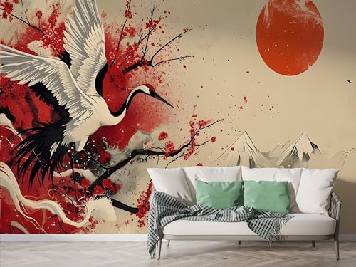 Selbstklebende Tapete Japanischer Fuji Wandbilder, Vlies Fototapete mit Kranich Kirschblüte Motiv, 3D Effekt Wandtapete Deko, Abziehen & Aufkleben, 450x315 cm - F-253 Selbstklebende Tapete Japanischer Fuji Wandbilder, Vlies Fototapete mit Kranich Kirschblüte Motiv, 3D Effekt Wandtapete Deko, Abziehen & Aufkleben, 450x315 cm - F-253 von Boceoey