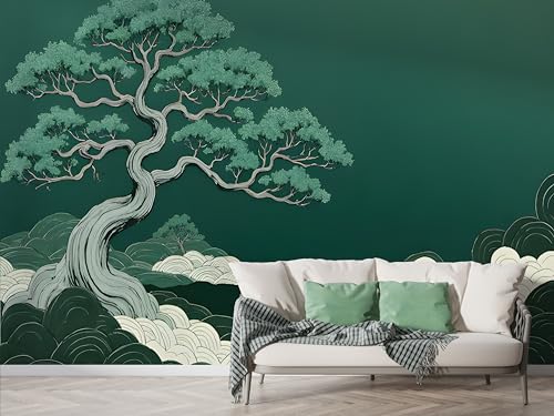 Selbstklebende Tapete Japanischer Kiefer Wandbilder, Vlies Fototapete mit Fuji Landschaft Motiv, 3D Effekt Wandtapete Deko, Abziehen & Aufkleben, 400x280 cm - F-261 von Boceoey