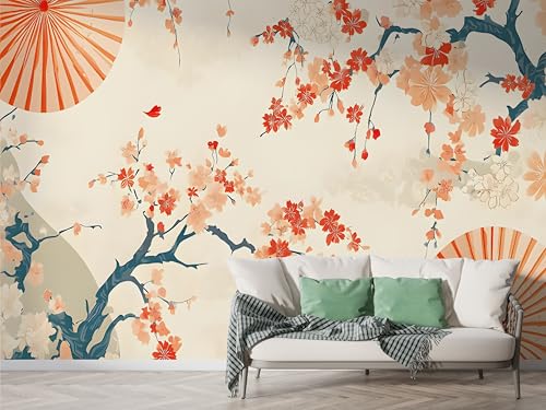 Selbstklebende Tapete Japanischer Kirschblüte Wandbilder, Vlies Fototapete mit Aquarell Blumenzweig Motiv, 3D Effekt Wandtapete Deko, Abziehen & Aufkleben, 450x315 cm - F-301 Selbstklebende Tapete Japanischer Kirschblüte Wandbilder, Vlies Fototapete mit Aquarell Blumenzweig Motiv, 3D Effekt Wandtapete Deko, Abziehen & Aufkleben, 450x315 cm - F-301 von Boceoey