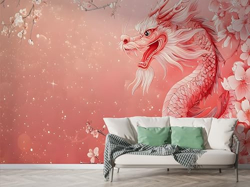 Selbstklebende Tapete Japanischer Kirschblüte Wandbilder, Vlies Fototapete mit Drache Asiatischer Stil Motiv, 3D Effekt Wandtapete Deko, Abziehen & Aufkleben, 300x210 cm - F-199 Selbstklebende Tapete Japanischer Kirschblüte Wandbilder, Vlies Fototapete mit Drache Asiatischer Stil Motiv, 3D Effekt Wandtapete Deko, Abziehen & Aufkleben, 300x210 cm - F-199 von Boceoey
