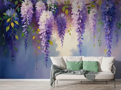 Selbstklebende Tapete Lavendel Botanisch Wandbilder, Vlies Fototapete mit Blumen Gartenstil Motiv, 3D Effekt Wandtapete Deko, Abziehen & Aufkleben, 400x280 cm - F-235 von Boceoey