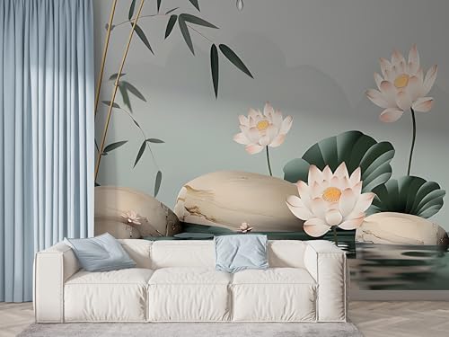 Selbstklebende Tapete Lotus Aquarell Wandbilder, Vlies Fototapete mit Botanisch Blühende Blume Motiv, 3D Effekt Wandtapete Deko, Abziehen & Aufkleben, 250x175 cm - F-544 von Boceoey