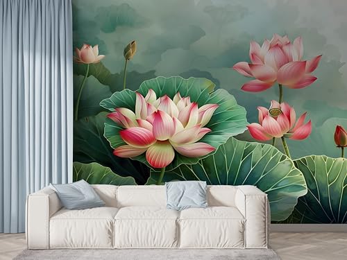 Selbstklebende Tapete Lotus Blumen Wandbilder, Vlies Fototapete mit Pflanzenteich Seerose Motiv, 3D Effekt Wandtapete Deko, Abziehen & Aufkleben, 150x100 cm - F-425 von Boceoey