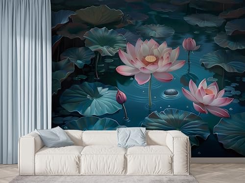 Selbstklebende Tapete Lotus Blumen Wandbilder, Vlies Fototapete mit Pflanzenteich Seerose Motiv, 3D Effekt Wandtapete Deko, Abziehen & Aufkleben, 350x256 cm - F-437 Selbstklebende Tapete Lotus Blumen Wandbilder, Vlies Fototapete mit Pflanzenteich Seerose Motiv, 3D Effekt Wandtapete Deko, Abziehen & Aufkleben, 350x256 cm - F-437 von Boceoey