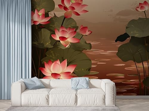 Selbstklebende Tapete Lotus Blumen Wandbilder, Vlies Fototapete mit Pflanzenteich Seerose Motiv, 3D Effekt Wandtapete Deko, Abziehen & Aufkleben, 450x315 cm - F-431 Selbstklebende Tapete Lotus Blumen Wandbilder, Vlies Fototapete mit Pflanzenteich Seerose Motiv, 3D Effekt Wandtapete Deko, Abziehen & Aufkleben, 450x315 cm - F-431 von Boceoey