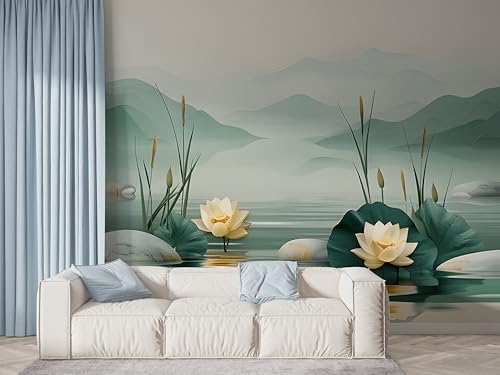 Selbstklebende Tapete Lotus Botanisch Wandbilder, Vlies Fototapete mit Orientalische Blumen Aquarell Motiv, 3D Effekt Wandtapete Deko, Abziehen & Aufkleben, 150x100 cm - F-464 Selbstklebende Tapete Lotus Botanisch Wandbilder, Vlies Fototapete mit Orientalische Blumen Aquarell Motiv, 3D Effekt Wandtapete Deko, Abziehen & Aufkleben, 150x100 cm - F-464 von Boceoey