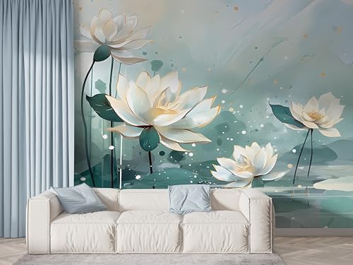 Selbstklebende Tapete Lotus Botanisch Wandbilder, Vlies Fototapete mit Orientalische Blumen Aquarell Motiv, 3D Effekt Wandtapete Deko, Abziehen & Aufkleben, 400x280 cm - F-470 Selbstklebende Tapete Lotus Botanisch Wandbilder, Vlies Fototapete mit Orientalische Blumen Aquarell Motiv, 3D Effekt Wandtapete Deko, Abziehen & Aufkleben, 400x280 cm - F-470 von Boceoey