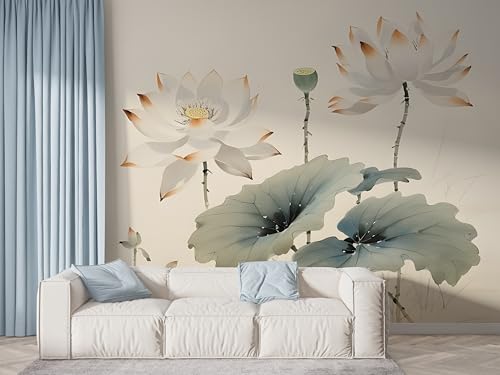 Selbstklebende Tapete Lotus Botanisch Wandbilder, Vlies Fototapete mit Orientalische Blumen Aquarell Motiv, 3D Effekt Wandtapete Deko, Abziehen & Aufkleben, 450x315 cm - F-494 Selbstklebende Tapete Lotus Botanisch Wandbilder, Vlies Fototapete mit Orientalische Blumen Aquarell Motiv, 3D Effekt Wandtapete Deko, Abziehen & Aufkleben, 450x315 cm - F-494 von Boceoey