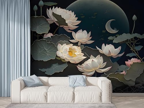 Selbstklebende Tapete Lotus Botanisch Wandbilder, Vlies Fototapete mit Orientalische Blumen Aquarell Motiv, 3D Effekt Wandtapete Deko, Abziehen & Aufkleben, 450x315 cm - F-512 Selbstklebende Tapete Lotus Botanisch Wandbilder, Vlies Fototapete mit Orientalische Blumen Aquarell Motiv, 3D Effekt Wandtapete Deko, Abziehen & Aufkleben, 450x315 cm - F-512 von Boceoey