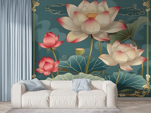 Selbstklebende Tapete Lotus Orientalische Blumen Wandbilder, Vlies Fototapete mit Botanisch Seerose Motiv, 3D Effekt Wandtapete Deko, Abziehen & Aufkleben, 150x100 cm - F-450 Selbstklebende Tapete Lotus Orientalische Blumen Wandbilder, Vlies Fototapete mit Botanisch Seerose Motiv, 3D Effekt Wandtapete Deko, Abziehen & Aufkleben, 150x100 cm - F-450 von Boceoey