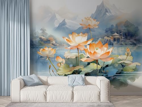 Selbstklebende Tapete Lotus Orientalische Blumen Wandbilder, Vlies Fototapete mit Botanisch Seerose Motiv, 3D Effekt Wandtapete Deko, Abziehen & Aufkleben, 250x175 cm - F-468 Selbstklebende Tapete Lotus Orientalische Blumen Wandbilder, Vlies Fototapete mit Botanisch Seerose Motiv, 3D Effekt Wandtapete Deko, Abziehen & Aufkleben, 250x175 cm - F-468 von Boceoey