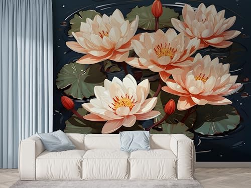 Selbstklebende Tapete Lotus Seerose Wandbilder, Vlies Fototapete mit Pflanzen Orientalische Blumen Motiv, 3D Effekt Wandtapete Deko, Abziehen & Aufkleben, 250x175 cm - F-435 Selbstklebende Tapete Lotus Seerose Wandbilder, Vlies Fototapete mit Pflanzen Orientalische Blumen Motiv, 3D Effekt Wandtapete Deko, Abziehen & Aufkleben, 250x175 cm - F-435 von Boceoey