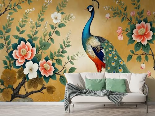 Selbstklebende Tapete Pfau Blumenzweig Wandbilder, Vlies Fototapete mit Botanisch Zweig Motiv, 3D Effekt Wandtapete Deko, Abziehen & Aufkleben, 400x280 cm - F-286 Selbstklebende Tapete Pfau Blumenzweig Wandbilder, Vlies Fototapete mit Botanisch Zweig Motiv, 3D Effekt Wandtapete Deko, Abziehen & Aufkleben, 400x280 cm - F-286 von Boceoey