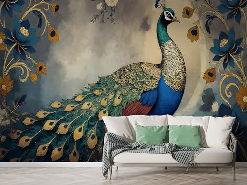 Selbstklebende Tapete Pfau Blumenzweig Wandbilder, Vlies Fototapete mit Ethnisch Blumen Motiv, 3D Effekt Wandtapete Deko, Abziehen & Aufkleben, 300x210 cm - F-276 Selbstklebende Tapete Pfau Blumenzweig Wandbilder, Vlies Fototapete mit Ethnisch Blumen Motiv, 3D Effekt Wandtapete Deko, Abziehen & Aufkleben, 300x210 cm - F-276 von Boceoey
