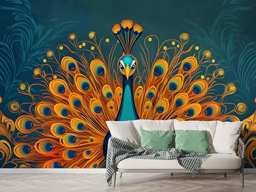 Selbstklebende Tapete Pfau Geometrisch Wandbilder, Vlies Fototapete mit Federn Ethno Stil Motiv, 3D Effekt Wandtapete Deko, Abziehen & Aufkleben, 150x100 cm - F-291 Selbstklebende Tapete Pfau Geometrisch Wandbilder, Vlies Fototapete mit Federn Ethno Stil Motiv, 3D Effekt Wandtapete Deko, Abziehen & Aufkleben, 150x100 cm - F-291 von Boceoey