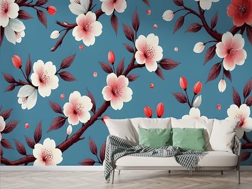 Selbstklebende Tapete Pfirsichblüte Botanisch Wandbilder, Vlies Fototapete mit Blumenzweig Blühend Motiv, 3D Effekt Wandtapete Deko, Abziehen & Aufkleben, 350x256 cm - F-195 Selbstklebende Tapete Pfirsichblüte Botanisch Wandbilder, Vlies Fototapete mit Blumenzweig Blühend Motiv, 3D Effekt Wandtapete Deko, Abziehen & Aufkleben, 350x256 cm - F-195 von Boceoey