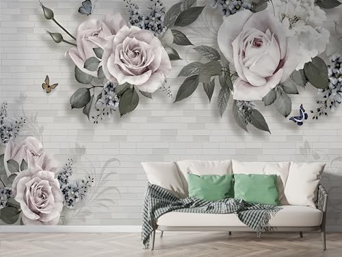 Selbstklebende Tapete Rose Schmetterling Wandbilder, Vlies Fototapete mit Blume Botanisch Motiv, 3D Effekt Wandtapete Deko, Abziehen & Aufkleben, 400x280 cm - F-233 Selbstklebende Tapete Rose Schmetterling Wandbilder, Vlies Fototapete mit Blume Botanisch Motiv, 3D Effekt Wandtapete Deko, Abziehen & Aufkleben, 400x280 cm - F-233 von Boceoey