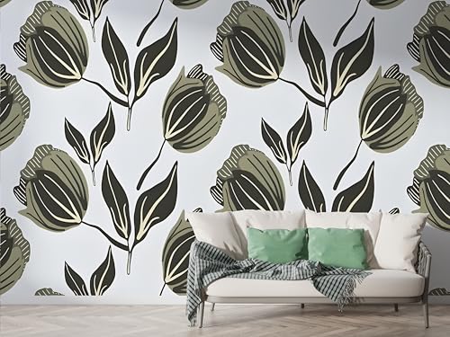 Selbstklebende Tapete Tulpe Botanisch Wandbilder, Vlies Fototapete mit Grüne Blätter Geometrisch Motiv, 3D Effekt Wandtapete Deko, Abziehen & Aufkleben, 400x280 cm - F-179 Selbstklebende Tapete Tulpe Botanisch Wandbilder, Vlies Fototapete mit Grüne Blätter Geometrisch Motiv, 3D Effekt Wandtapete Deko, Abziehen & Aufkleben, 400x280 cm - F-179 von Boceoey