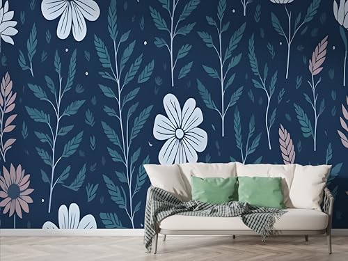 Selbstklebende Tapete Wildblume Blatt Wandbilder, Vlies Fototapete mit Botanisch Blumen Motiv, 3D Effekt Wandtapete Deko, Abziehen & Aufkleben, 400x280 cm - F-318 von Boceoey