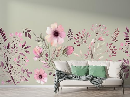 Selbstklebende Tapete Wildblume Botanisch Wandbilder, Vlies Fototapete mit Blumen Aquarell Motiv, 3D Effekt Wandtapete Deko, Abziehen & Aufkleben, 350x256 cm - F-305 Selbstklebende Tapete Wildblume Botanisch Wandbilder, Vlies Fototapete mit Blumen Aquarell Motiv, 3D Effekt Wandtapete Deko, Abziehen & Aufkleben, 350x256 cm - F-305 von Boceoey