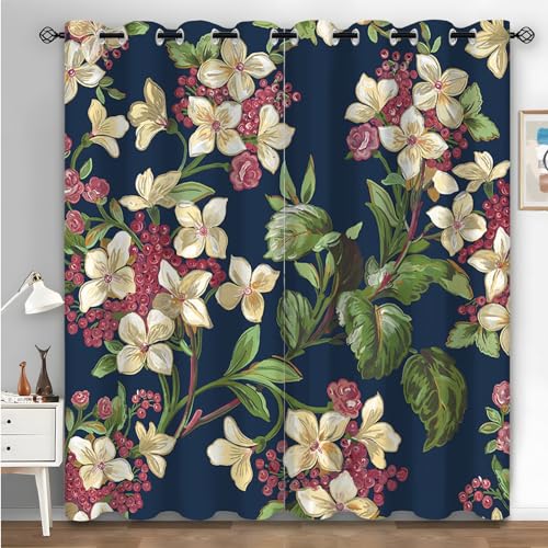 Vorhänge Palmenblätter, Verdunkelungsvorhang Blumen mit Ösen, Vorhang Blickdicht für Schlafzimmer Wohnzimmer, Anlage Muster Gardinen Deko 2er Set 220 x 140 cm (HxB) Q-332 von Boceoey