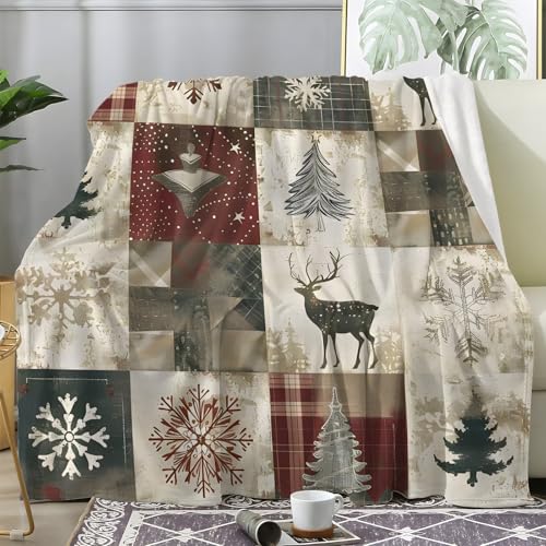 Weihnachtsdecke - Kuscheldecke Flauschig Patchwork, Decke Fleecedecke Rentier-Schneeflocke, Weiche Warme Decke Wohndecke als Sofadecke Wolldecke Couchdecke Tagesdecke 200x200 cm Y-757 von Boceoey