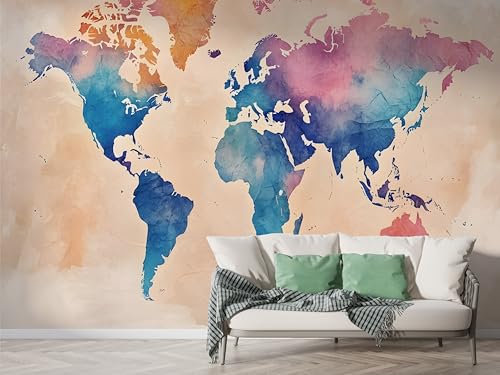 Weltkarte Aquarell Tapete, Welt Fototapete, Meer Wandpapier, Vliestapete Selbstklebende Wand Deko, Motivtapeten Schlafzimmer Wohnzimmer, 450x315 cm - F-335 Weltkarte Aquarell Tapete, Welt Fototapete, Meer Wandpapier, Vliestapete Selbstklebende Wand Deko, Motivtapeten Schlafzimmer Wohnzimmer, 450x315 cm - F-335 von Boceoey