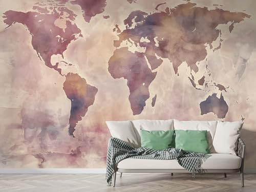 Weltkarte Landschaft Tapete, Aquarell Fototapete, Meer Wandpapier, Vliestapete Selbstklebende Wand Deko, Motivtapeten Schlafzimmer Wohnzimmer, 450x315 cm - F-344 Weltkarte Landschaft Tapete, Aquarell Fototapete, Meer Wandpapier, Vliestapete Selbstklebende Wand Deko, Motivtapeten Schlafzimmer Wohnzimmer, 450x315 cm - F-344 von Boceoey