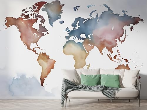 Weltkarte Landschaft Tapete, Wahrzeichen Fototapete, Aquarell Wandpapier, Vliestapete Selbstklebende Wand Deko, Motivtapeten Schlafzimmer Wohnzimmer, 200x140 cm - F-273 Weltkarte Landschaft Tapete, Wahrzeichen Fototapete, Aquarell Wandpapier, Vliestapete Selbstklebende Wand Deko, Motivtapeten Schlafzimmer Wohnzimmer, 200x140 cm - F-273 von Boceoey