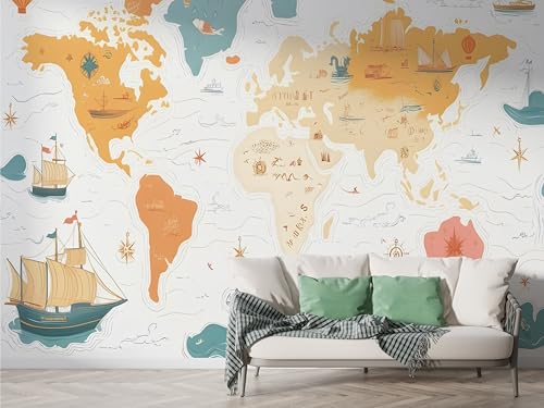 Weltkarte Segelboot Tapete, Heißluftballon Fototapete, Segel Wandpapier, Vliestapete Selbstklebende Wand Deko, Motivtapeten Schlafzimmer Wohnzimmer, 450x315 cm - F-162 Weltkarte Segelboot Tapete, Heißluftballon Fototapete, Segel Wandpapier, Vliestapete Selbstklebende Wand Deko, Motivtapeten Schlafzimmer Wohnzimmer, 450x315 cm - F-162 von Boceoey