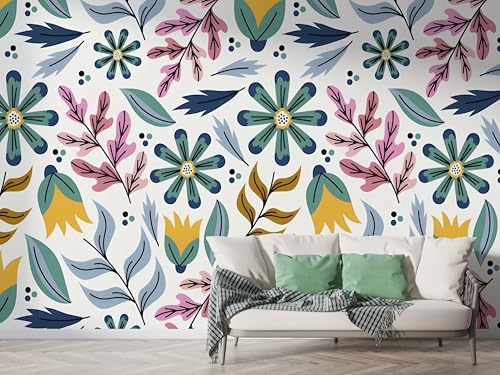 Wildblume Botanisch Tapete, Blatt Fototapete, Gartenstil Wandpapier, Vliestapete Selbstklebende Wand Deko, Motivtapeten Schlafzimmer Wohnzimmer, 450x315 cm - F-244 Wildblume Botanisch Tapete, Blatt Fototapete, Gartenstil Wandpapier, Vliestapete Selbstklebende Wand Deko, Motivtapeten Schlafzimmer Wohnzimmer, 450x315 cm - F-244 von Boceoey