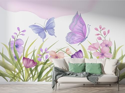 Wildblume Schmetterling Tapete, Botanischer Fototapete, Blumen Wandpapier, Vliestapete Selbstklebende Wand Deko, Motivtapeten Schlafzimmer Wohnzimmer, 250x175 cm - M-586 Wildblume Schmetterling Tapete, Botanischer Fototapete, Blumen Wandpapier, Vliestapete Selbstklebende Wand Deko, Motivtapeten Schlafzimmer Wohnzimmer, 250x175 cm - M-586 von Boceoey