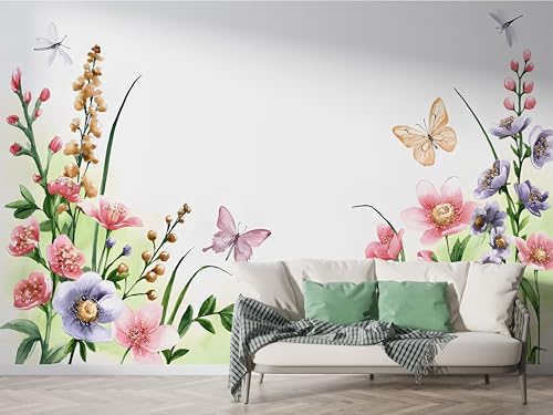 Wildblume Selbstklebende Tapete Botanisch Wandbilder, Vlies Fototapete mit Schmetterling Blumen Motiv, 3D Effekt Wandtapete Deko, Abziehen & Aufkleben, 150x100 cm - M-577 Wildblume Selbstklebende Tapete Botanisch Wandbilder, Vlies Fototapete mit Schmetterling Blumen Motiv, 3D Effekt Wandtapete Deko, Abziehen & Aufkleben, 150x100 cm - M-577 von Boceoey