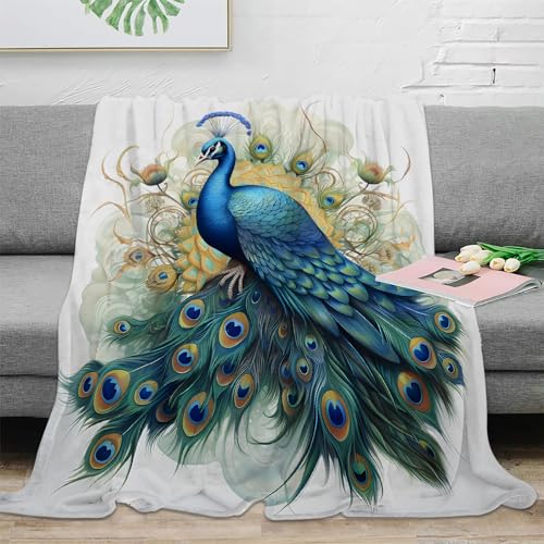 Wunderschöner Pfau Kuscheldecke Flauschig, Decke Fleecedecke Pfau, Weiche Warme Decke Wohndecke als Sofadecke Wolldecke Couchdecke Tagesdecke, 230x270 cm S-76 von Boceoey