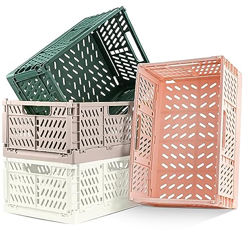 4pcs Stück Klappkiste, Kunststoff Stabile Faltbare Klappboxen Korb, Faltbare Aufbewahrungskorb, Stapelbar Klappkisten Set für Lagerung Küche, Schlafzimmer, Arbeitszimmer,Büro,Garten (L-42x28x16cm) von Bocguy