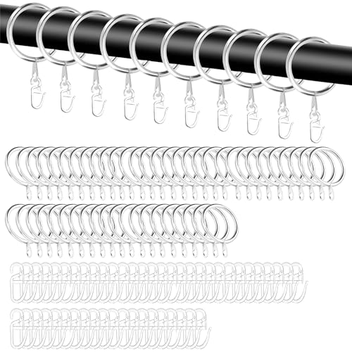 50 STK Vorhang Hängend Ringe & 50 STK Kunststoff Gardinenhaken, Gardinenringe mit Haken, Vorhangringe, Metall Vorhangringe für Fenstervorhang Bettvorhang Duschvorhang-30 mm Innendurchmesser(Silber) von Bocguy