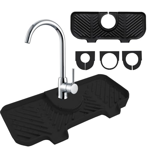 Abtropfmatte Silikon, Silikon Abtropfmatte Spüle, Wasserhahn Spritzfänger Matten mit 3 Karabinern, Wasserhahn Abtropfmatte Wasserfänger zum Schützen von Badezimmer Arbeitsplatte Küche, Schwarz Abtropfmatte Silikon, Silikon Abtropfmatte Spüle, Wasserhahn Spritzfänger Matten mit 3 Karabinern, Wasserhahn Abtropfmatte Wasserfänger zum Schützen von Badezimmer Arbeitsplatte Küche, Schwarz von Bocguy