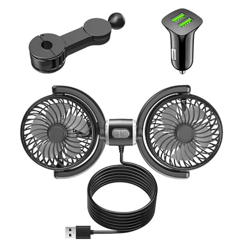Auto Ventilator USB, 12V Ventilator für Auto 360 ° drehbar für 3 einstellbare Gänge, Doppelkopf separate Steuerung USB Ventilator Leistungsstarker Leise, für Auto, Wohnwagen, Boot Auto Ventilator USB, 12V Ventilator für Auto 360 ° drehbar für 3 einstellbare Gänge, Doppelkopf separate Steuerung USB Ventilator Leistungsstarker Leise, für Auto, Wohnwagen, Boot von Bocguy